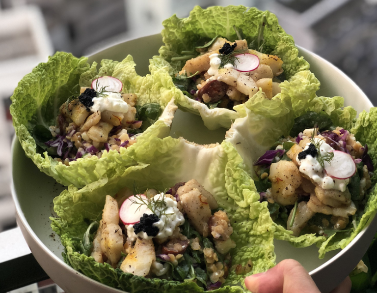 Dimsumdaily Recipe Cabbage wraps with fish fillet, salami and assorted