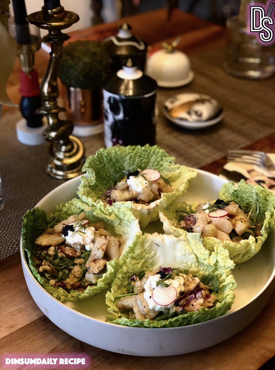 Dimsumdaily Recipe Cabbage wraps with fish fillet, salami and assorted