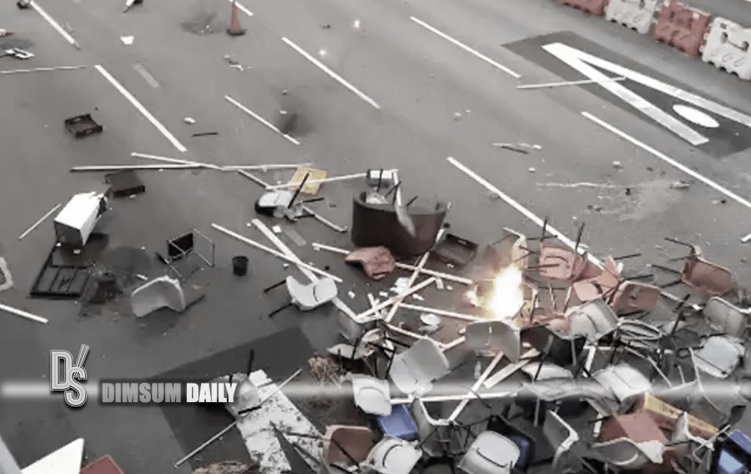 Protesters block traffic on Chatham Road South with chairs and set them