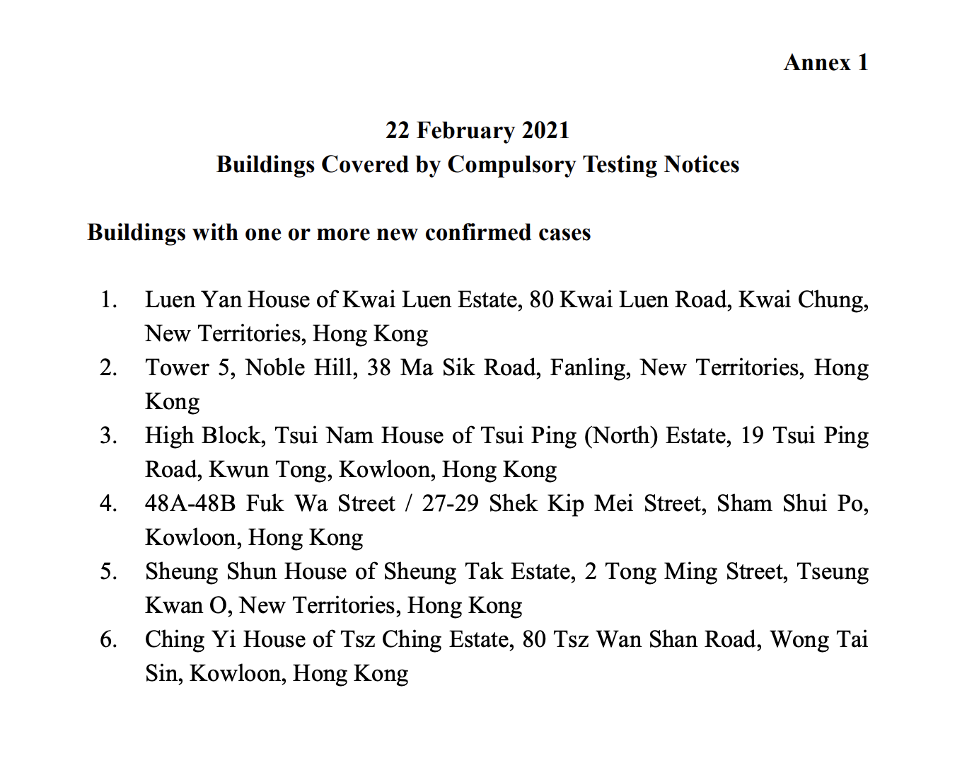Compulsory Test Example Persons present at 6 apartment buildings to undergo compulsory virus ...