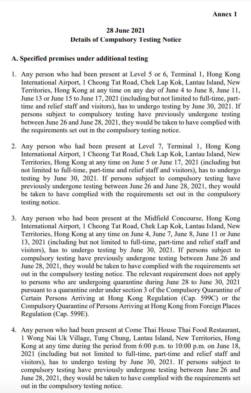 Persons present at 5 specified premises including airport during ...