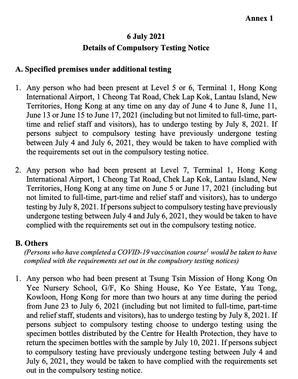Persons present at 3 specified premises including airport during ...