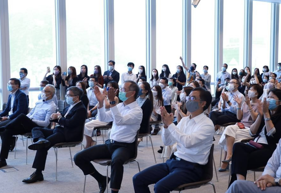 Siobhan Bernadette Haughey works as risk management manager at HKMA, staff cheer for during final today