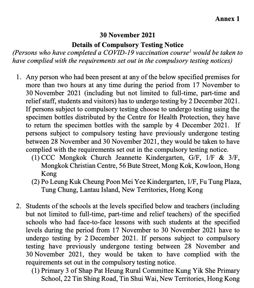 Persons present at 4 schools during specified period to undergo ...