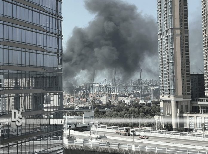 Styrofoam boxes catch fire at Container Terminal No. 7 in Kwai Chung
