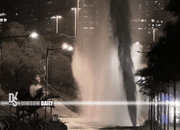 Underground water pipe bursts opposite Lung Mun Oasis in Tuen Mun