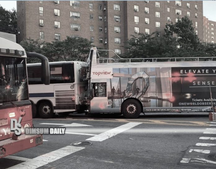 Double-decker tour bus collides with MTA bus in Manhattan: Over 80 ...
