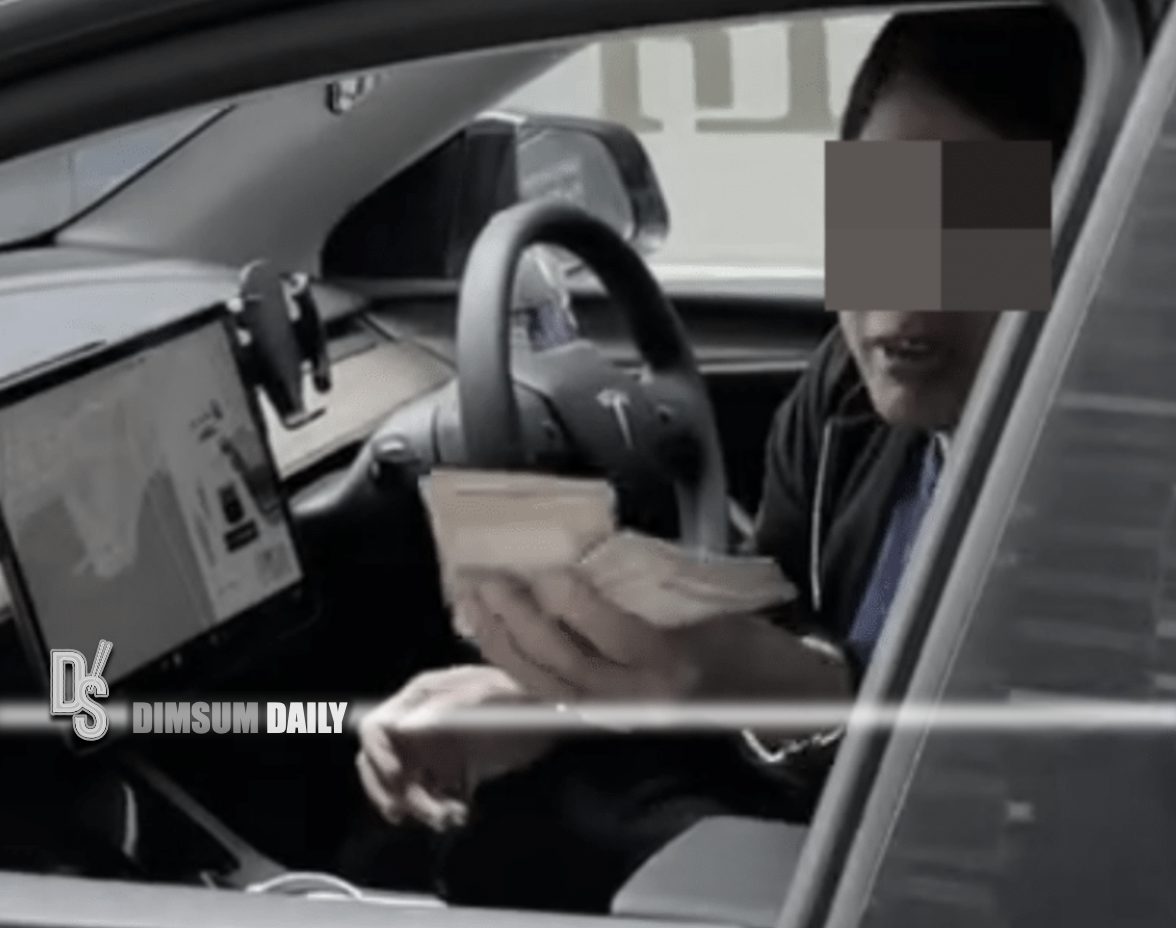 Tesla driver waves wad of cash and hurls expletives in heated clash at ...
