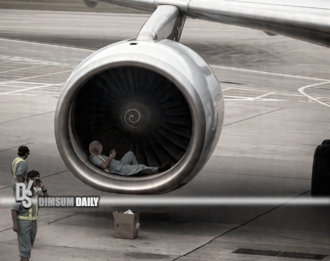 Ground crew member seen resting inside Cathay Pacific jet engine at HK airport