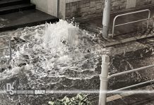 Water main bursts on MacDonnell Road sending spray into building lobby