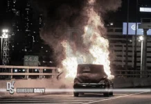 Stonecutters Bridge Mercedes fire sees ‘Toy Story’ duo escape to safety